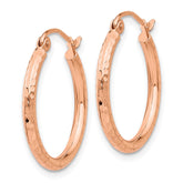 14k Rose Gold 2x20mm Diamond-cut Polished Tube Hoop Earrings
